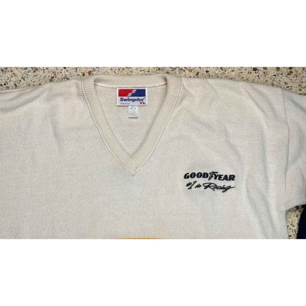 Swingster Goodyear #1 In Racing Vintage Men's V-Neck Sweater Made In USA Size XL
